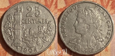 Франция 25 сантимов 1904 года, KM# 856, 446o-033