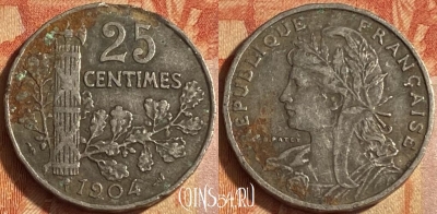 Франция 25 сантимов 1904 года, KM# 856, 446o-058
