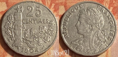 Франция 25 сантимов 1904 года, KM# 856, 447o-104