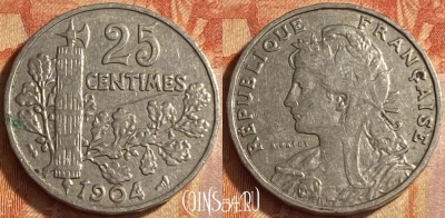 Франция 25 сантимов 1904 года, KM# 856, 447o-114