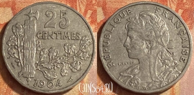 Франция 25 сантимов 1904 года, KM# 856, 447o-121