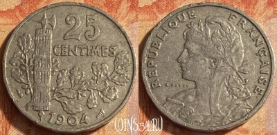 Франция 25 сантимов 1904 года, KM# 856, 450o-046