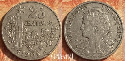 Франция 25 сантимов 1904 года, KM# 856, 450o-049