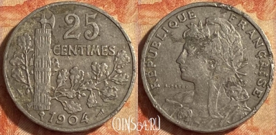 Франция 25 сантимов 1904 года, KM# 856, 450o-072