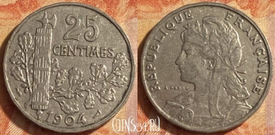 Франция 25 сантимов 1904 года, KM# 856, 451o-004