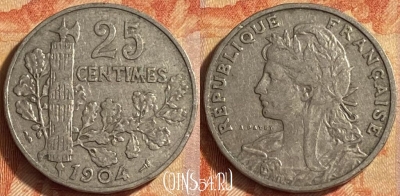Франция 25 сантимов 1904 года, KM# 856, 451o-005