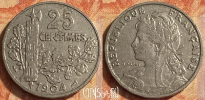 Франция 25 сантимов 1904 года, KM# 856, 451o-010