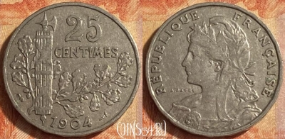 Франция 25 сантимов 1904 года, KM# 856, 451o-012