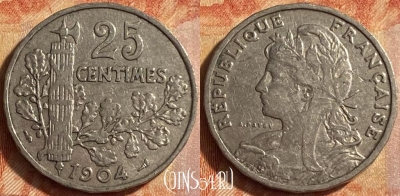 Франция 25 сантимов 1904 года, KM# 856, 451o-102