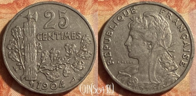 Франция 25 сантимов 1904 года, KM# 856, 451o-103
