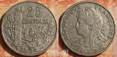 Франция 25 сантимов 1904 года, KM# 856, 451o-104