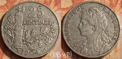 Франция 25 сантимов 1904 года, KM# 856, 451o-119