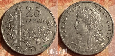 Франция 25 сантимов 1904 года, KM# 856, 451o-122