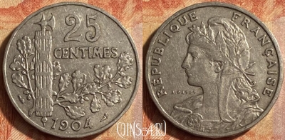 Франция 25 сантимов 1904 года, KM# 856, 451o-124