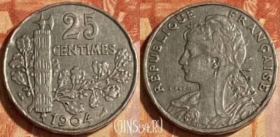 Франция 25 сантимов 1904 года, KM# 856, 463q-116 ♛