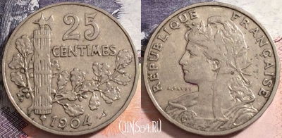 Франция 25 сантимов 1904 года, KM# 856, a088-025