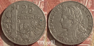 Франция 25 сантимов 1905 года, KM# 856, 062p-010
