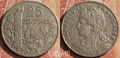 Франция 25 сантимов 1905 года, KM# 856, 121p-017
