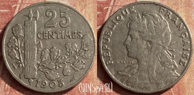 Франция 25 сантимов 1905 года, KM# 856, 126p-062