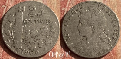 Франция 25 сантимов 1905 года, KM# 856, 126p-093