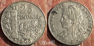 Франция 25 сантимов 1905 года, KM# 856, 128s-025