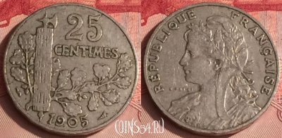 Франция 25 сантимов 1905 года, KM# 856, 310o-126