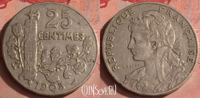 Франция 25 сантимов 1905 года, KM# 856, 327o-035