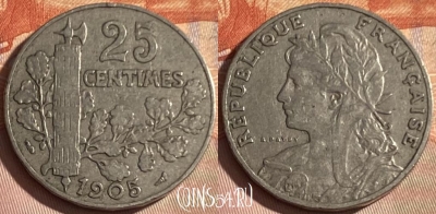 Франция 25 сантимов 1905 года, KM# 856, 337p-079 ♛