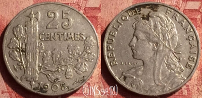 Франция 25 сантимов 1905 года, KM# 856, 348o-056