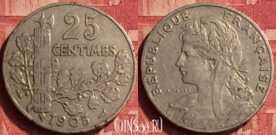 Франция 25 сантимов 1905 года, KM# 856, 359o-047