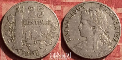 Франция 25 сантимов 1905 года, KM# 856, 359o-120