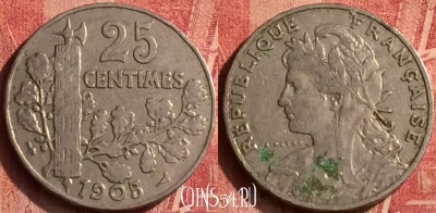 Франция 25 сантимов 1905 года, KM# 856, 366o-045