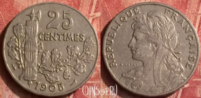 Франция 25 сантимов 1905 года, KM# 856, 370o-026