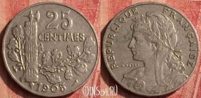 Франция 25 сантимов 1905 года, KM# 856, 377o-077