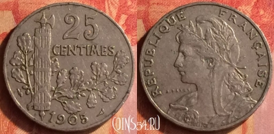 Франция 25 сантимов 1905 года, KM# 856, 440o-013