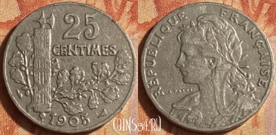 Франция 25 сантимов 1905 года, KM# 856, 446o-030