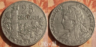 Франция 25 сантимов 1905 года, KM# 856, 446o-032
