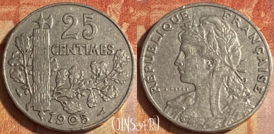 Франция 25 сантимов 1905 года, KM# 856, 446o-070