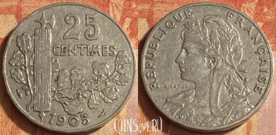 Франция 25 сантимов 1905 года, KM# 856, 448o-007