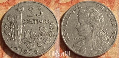Франция 25 сантимов 1905 года, KM# 856, 450o-037