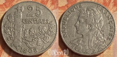 Франция 25 сантимов 1905 года, KM# 856, 451o-002