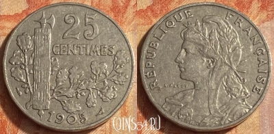 Франция 25 сантимов 1905 года, KM# 856, 451o-003
