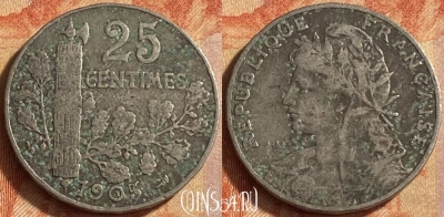 Франция 25 сантимов 1905 года, KM# 856, 451o-095