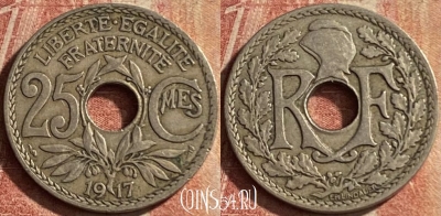 Франция 25 сантимов 1917 года, KM# 867a, 121p-119