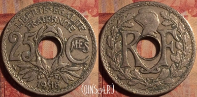 Франция 25 сантимов 1918 года, KM# 867a, 174a-117