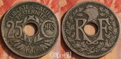 Франция 25 сантимов 1918 года, KM# 867a, 184o-003
