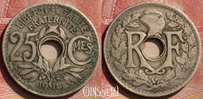 Франция 25 сантимов 1918 года, KM# 867a, 193l-004