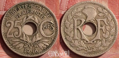Франция 25 сантимов 1918 года, KM# 867a, 329k-053