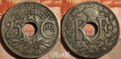 Франция 25 сантимов 1918 года, KM# 867a, 349s-019
