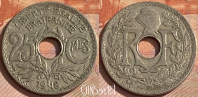 Франция 25 сантимов 1918 года, KM# 867a, 360p-055 ♛